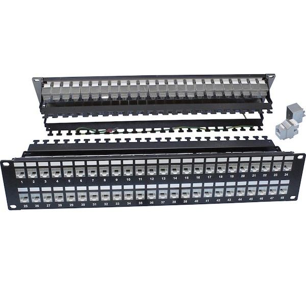 Quest Technology International Cat6A Ftp Shielded Patch Panel W/ Manager - 48-Port 180Deg. 19" Rack Mnt, 2U NPP-3348 - main